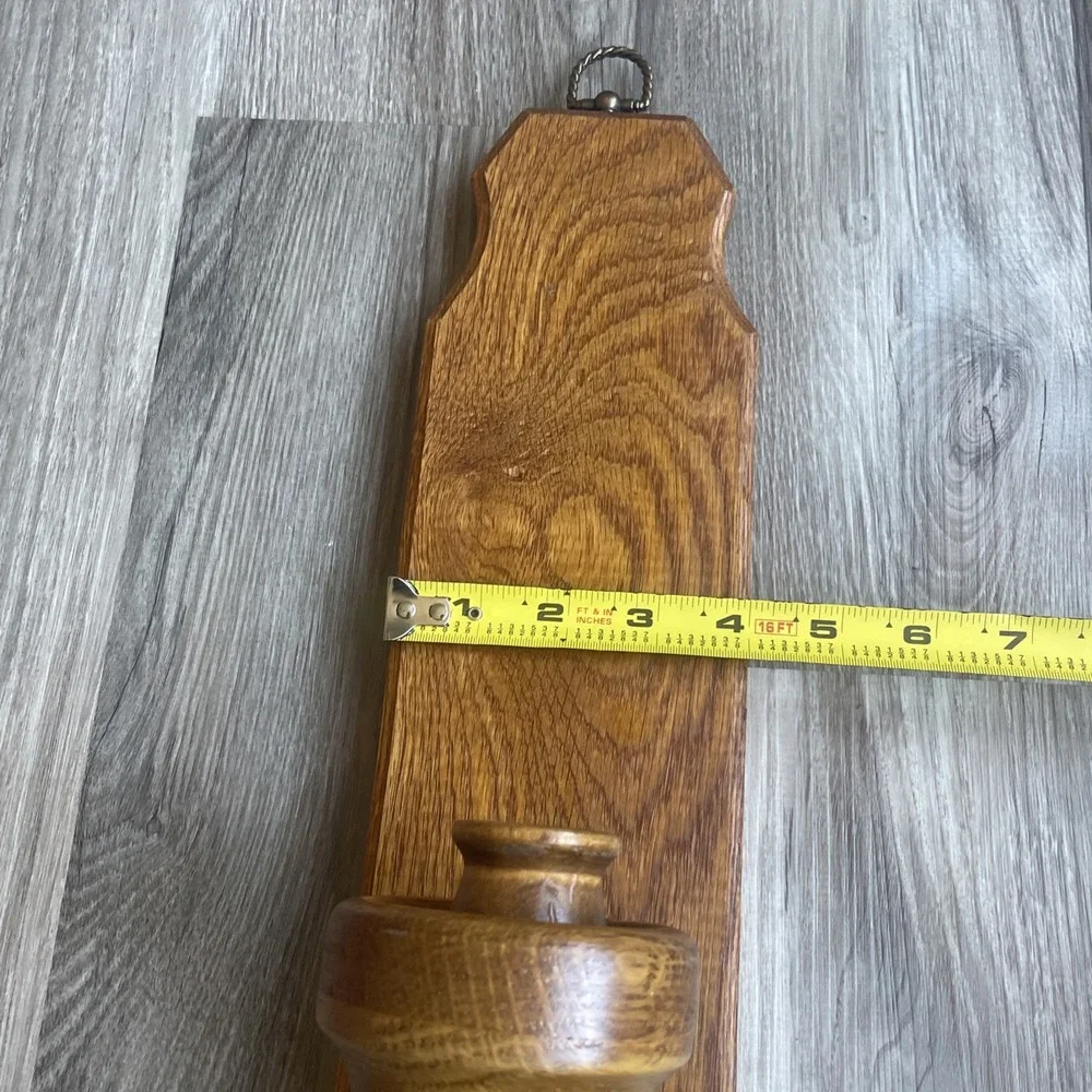Vintage Solid Oak Wood Wall Candle Sconce Rustic Taper‎ Holder 15.5 Inch